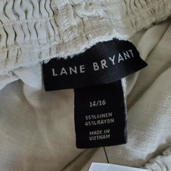 Lane Bryant Wide Leg Linen Blend Pants 14/16 khaki tan elastic pants NWT tie wai - Picture 8 of 9